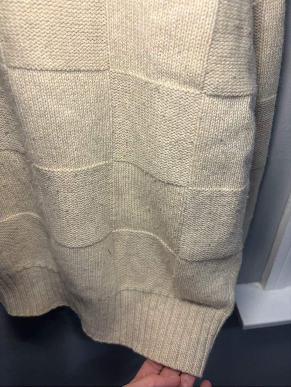 Madewell Men’s Checkerboard Beige Cream Sweater Oversize Fit Wool Blend Medium - Picture 2 of 9